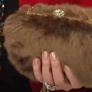 Joan Rivers Brown faux fur clutch with removeable chain strap
